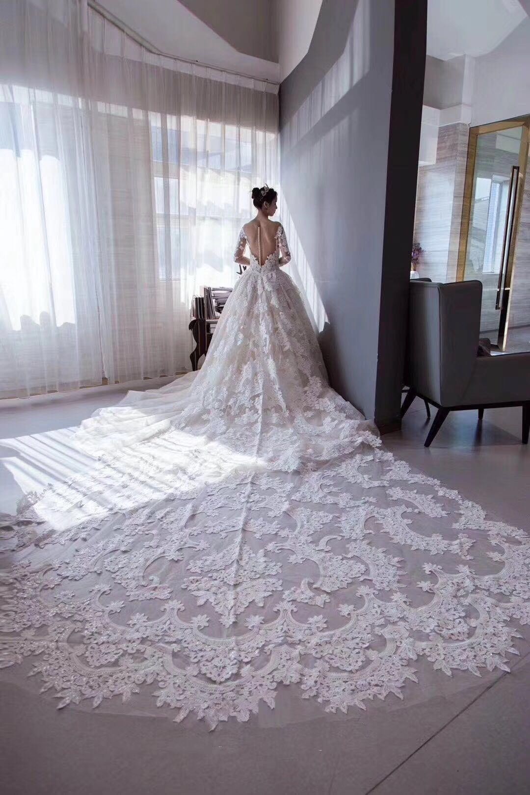 法式复古简约长袖婚纱