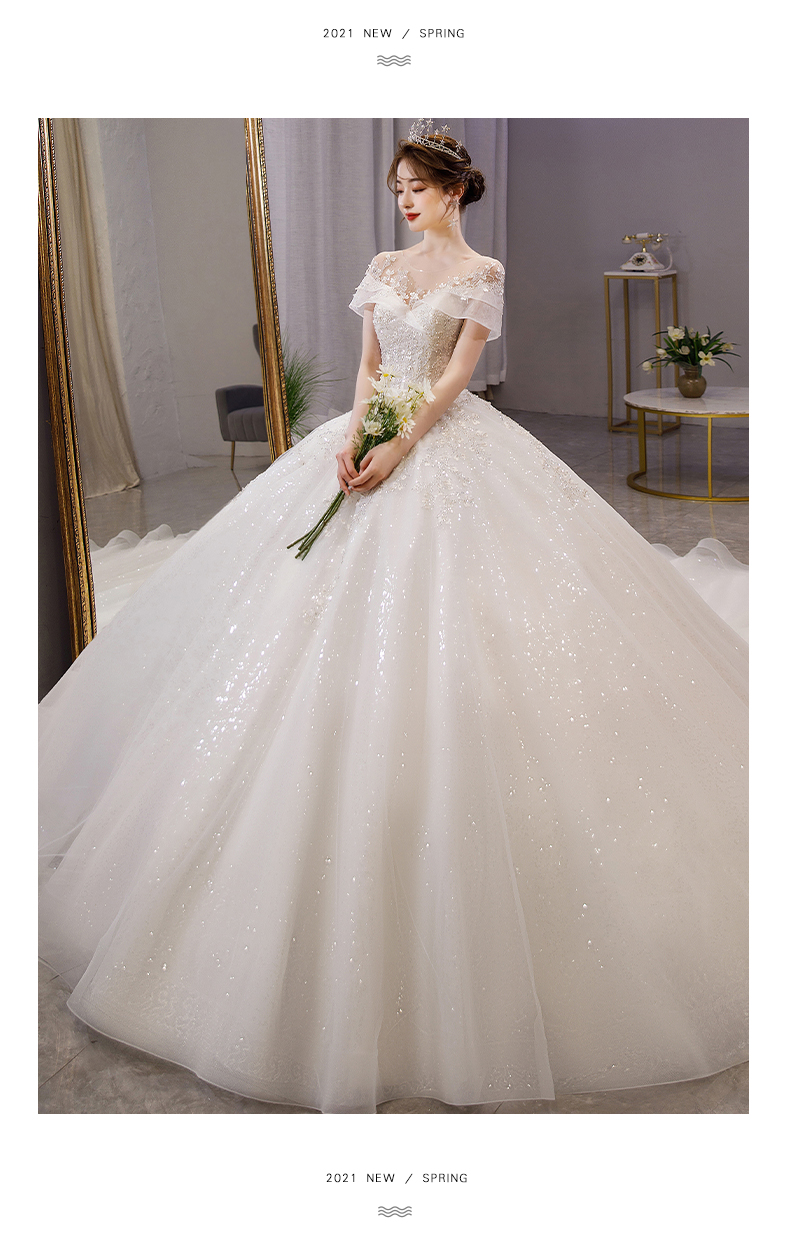 一字肩气质高端奢华大拖尾婚纱