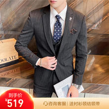 【送衬衫领结领带】新款韩版经典条纹男士修身sunbet app下载西服套装