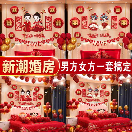 【包邮】结婚用品大全婚房背景墙布置套装房间气球