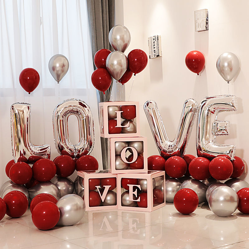 【包郵】love氣球裝飾婚房結婚場景布置網紅透明盒子套裝