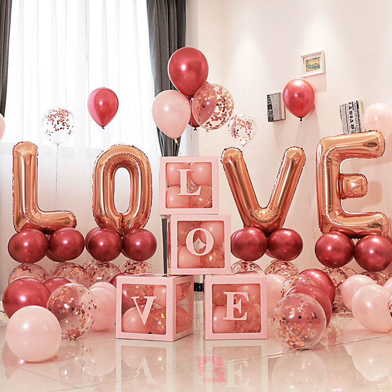 【包郵】love氣球裝飾婚房結婚場景布置網紅透明盒子套裝