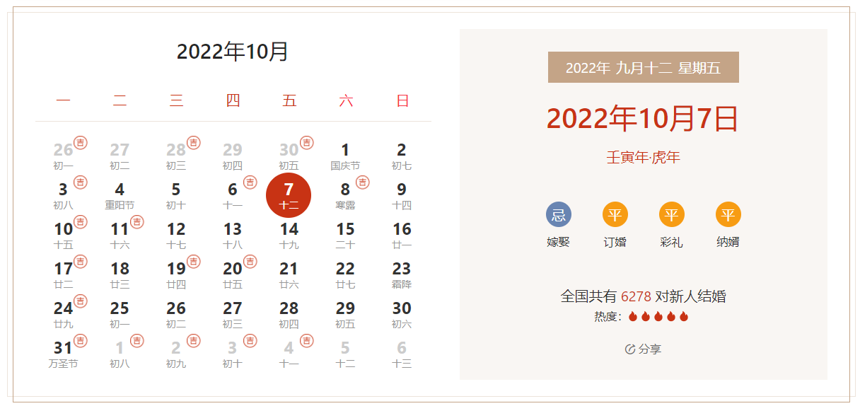 2022年10月7日适合结婚吗