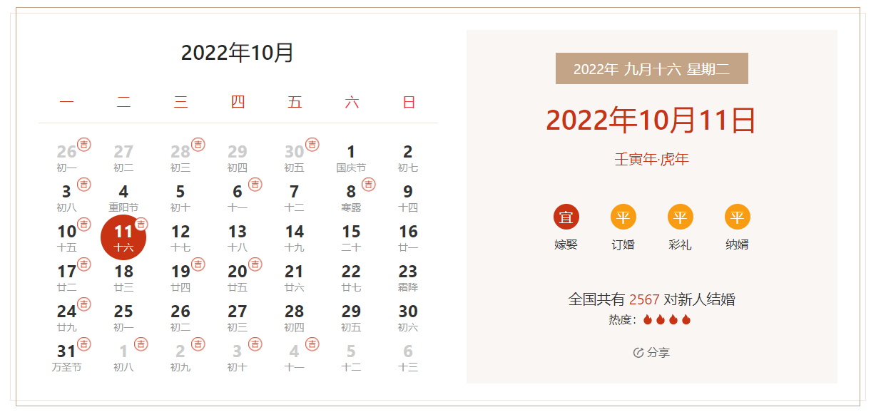 2022年10月11日适合结婚吗