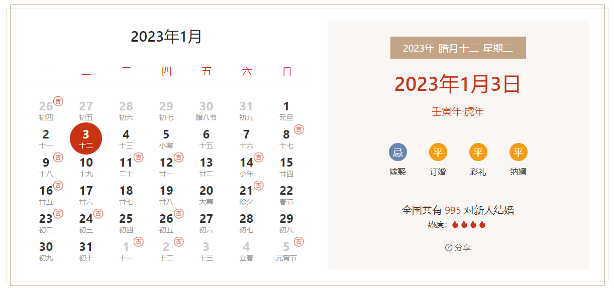 2023年1月3日是结婚吉日吗 适合结婚吗