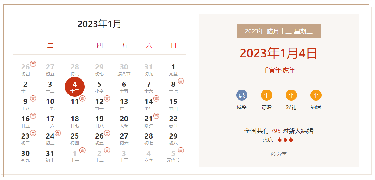 2023年1月4日是结婚吉日吗 适合结婚吗