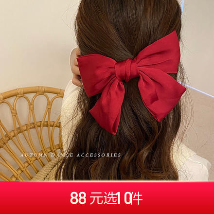 日系少女可愛紅色大蝴蝶結發繩發夾發飾韓國網紅氣質發卡夾子頭飾