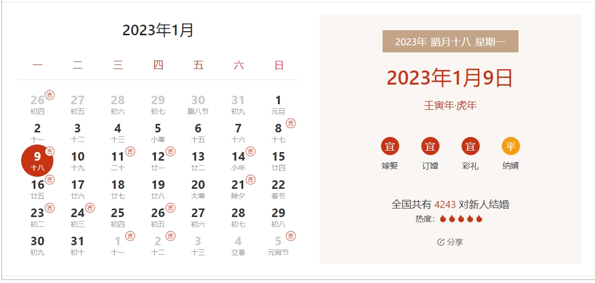 二,2023年1月份還有哪些黃道吉日