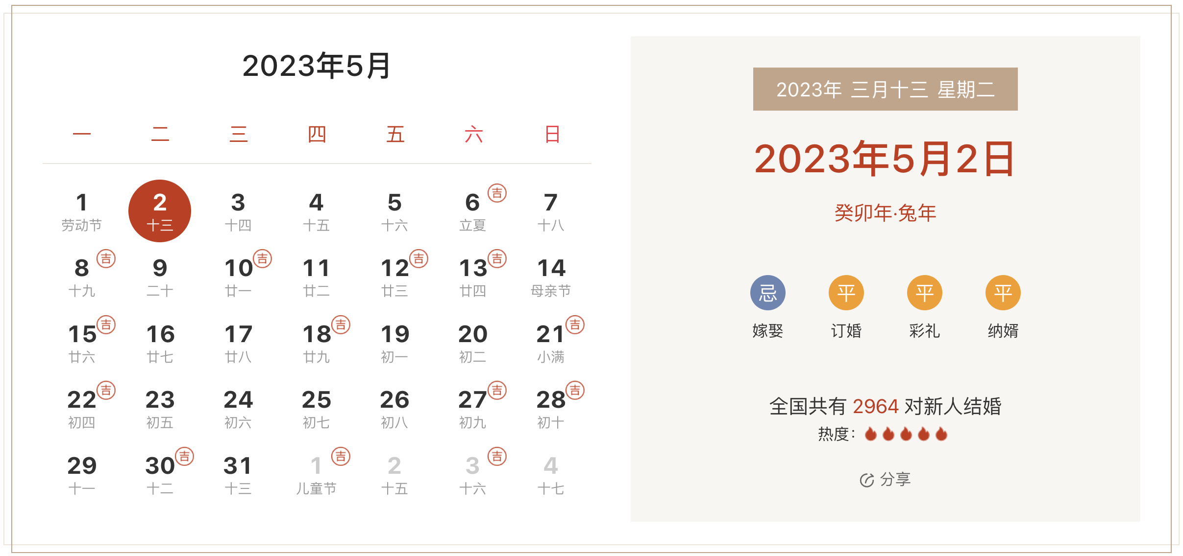 2023年5月2日不是结婚吉日