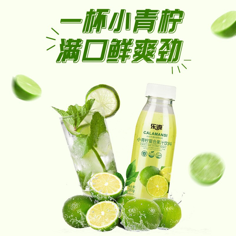 樂源小青檸汁檸檬味果汁飲料280g*6瓶0脂富含維C青檸鮮榨