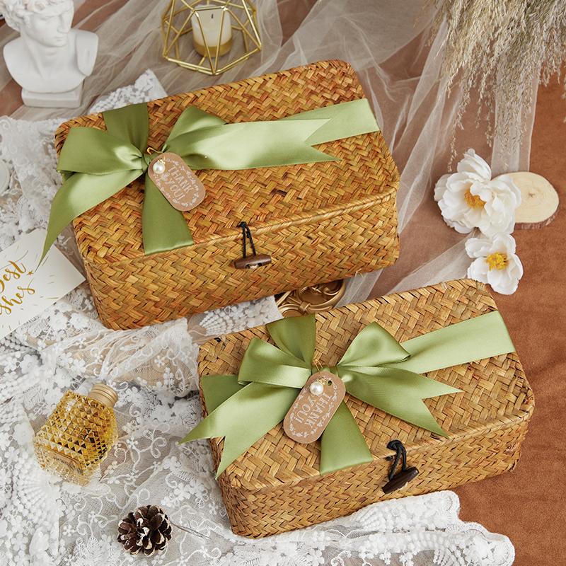 伴手禮盒子女伴娘結婚禮物盒大號禮品盒實用生日禮盒空盒草編籃子