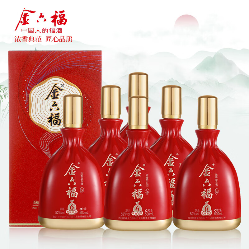 金六福 52度聚福紅運(yùn)濃香型白酒500ml純糧優(yōu)級禮盒瓶 喜宴首選