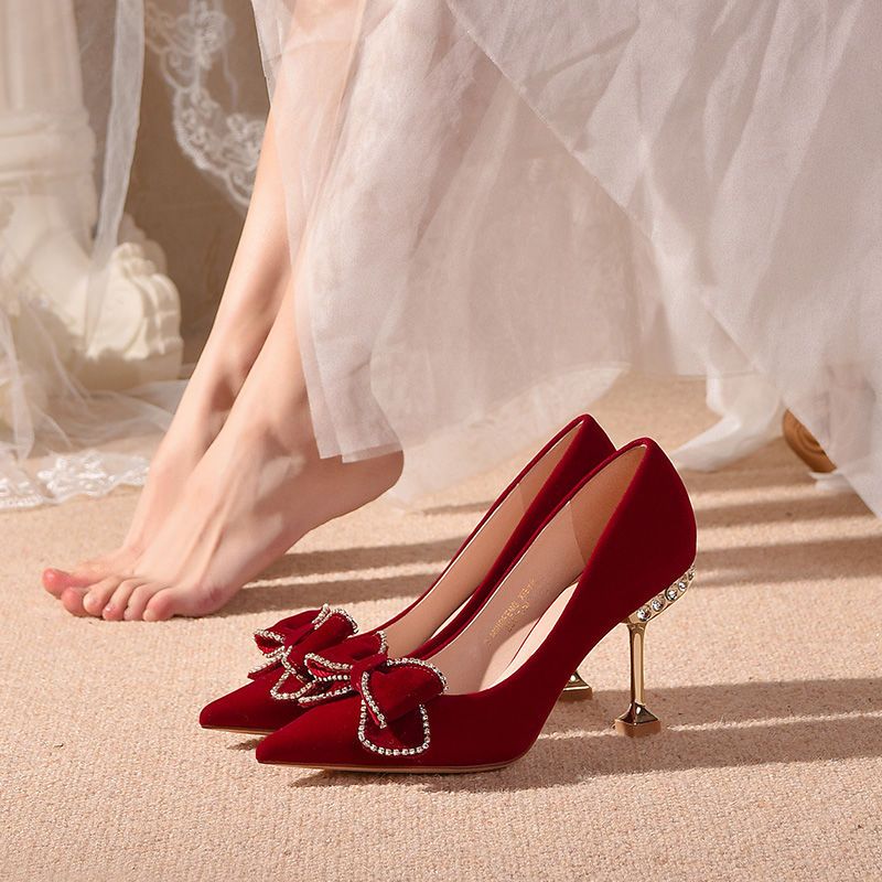【現貨速發】紅色婚鞋女秀禾婚紗蝴蝶結新款秋季中式新娘鞋敬酒高跟鞋