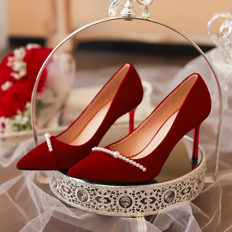 婚鞋女款不累腳秀禾鞋平時可穿中式新娘鞋高跟鞋女結婚細跟珍敬酒服鞋