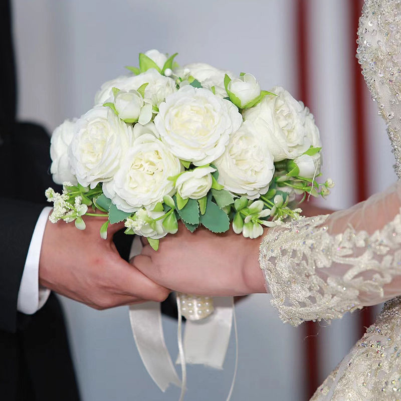 新娘手捧花新款仿真花领证拍照森系欧式小玫瑰婚纱照道具秀禾