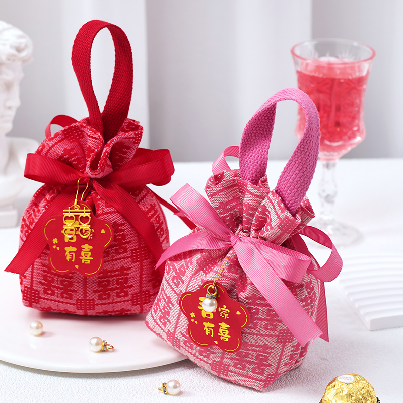 【新款】喜糖盒免折疊喜糖袋結婚專用高級感伴手禮袋子婚禮盒糖果布袋簡單