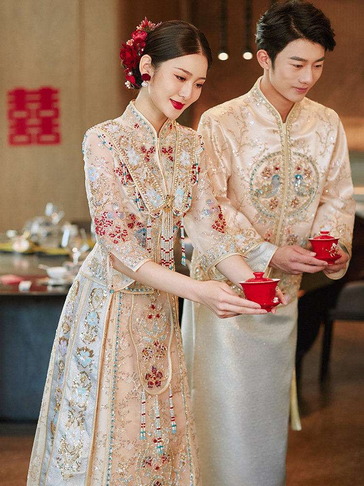 香檳色秀禾服2023夏季新款新娘中式婚紗禮服重工敬酒服高級龍鳳褂