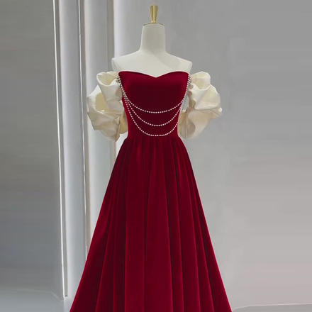 丝绒敬酒服新娘冬季红色礼服平时可穿女小个子结婚订婚连衣裙法式