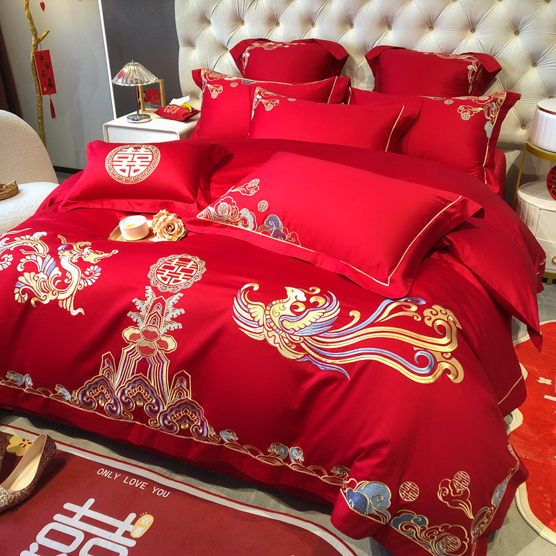 2024新款輕奢簡約婚慶四件套高端大氣奢華新人結婚床單被套大紅色床上用品