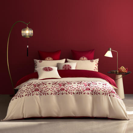 2024新款100支长绒棉四件套高端大气奢华新人结婚床单被套大红色床上用品