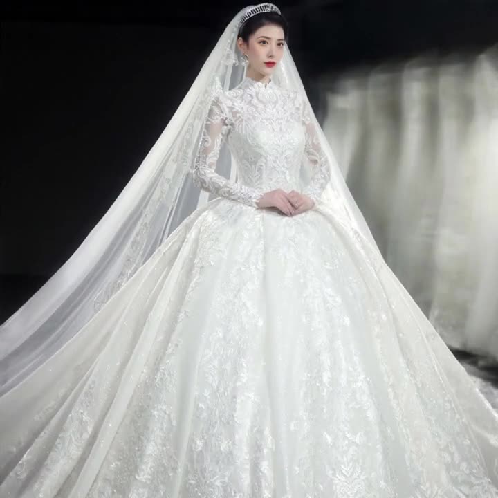 法式主婚紗禮服2022新款氣質新娘拖尾森系超仙夢幻簡約小個子宮廷