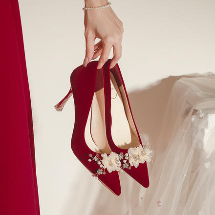 紅色婚鞋新娘鞋女2024年春新款高跟鞋秀禾主婚紗不累腳單