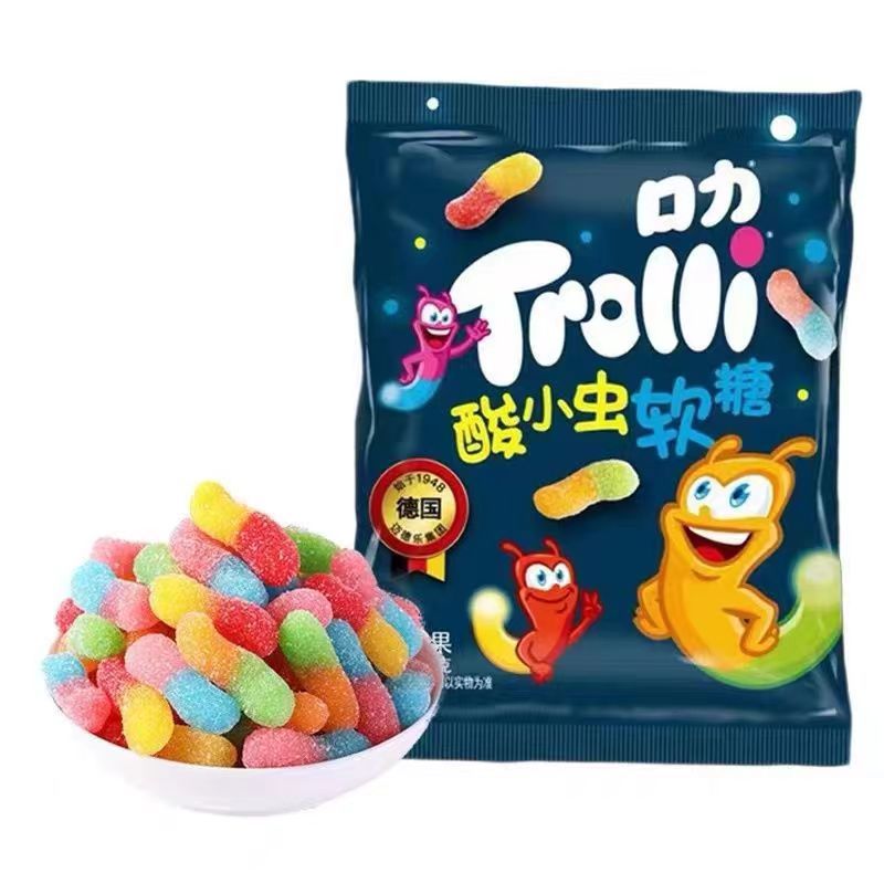  【正品保證】Trolli德國口力橡皮軟糖爆漿夾心零食喜糖水果味橡皮糖60g