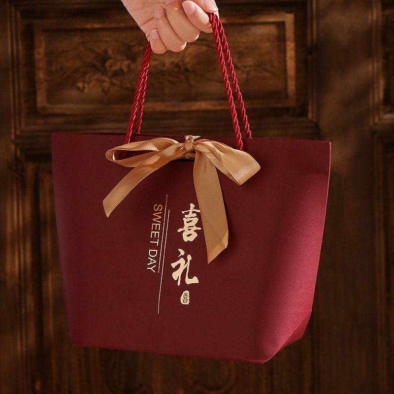 中式礼糖盒结婚专用喜糖袋子红色包装回礼袋喜盒空盒子