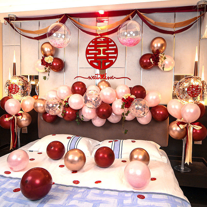 結婚房間裝飾結婚禮婚慶婚房間布置男女臥室簡約新房浪漫氣球大全