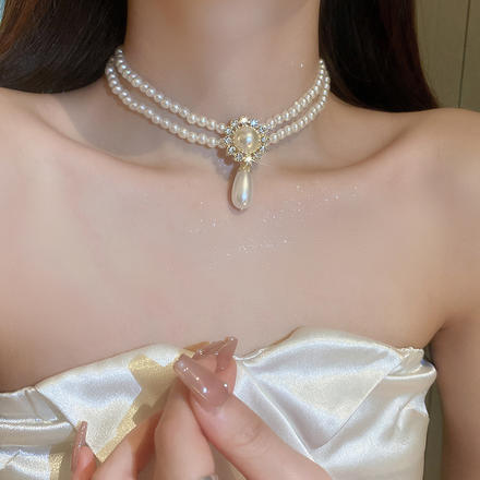 巴洛克珍珠項鏈女復古公主宮廷風鎖骨新娘婚紗晚禮服超仙頸鏈