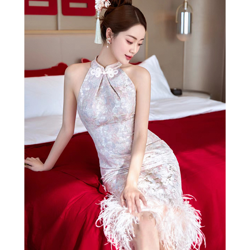 新中式晨袍新娘旗袍结婚拍照晚礼服女日常可穿高级感年轻款订婚裙