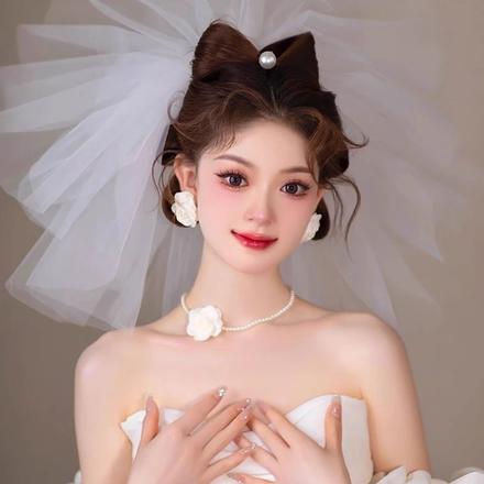 新娘甜美珍珠项链赫本风森系唯美花朵颈链耳环结婚纱礼服造型配饰