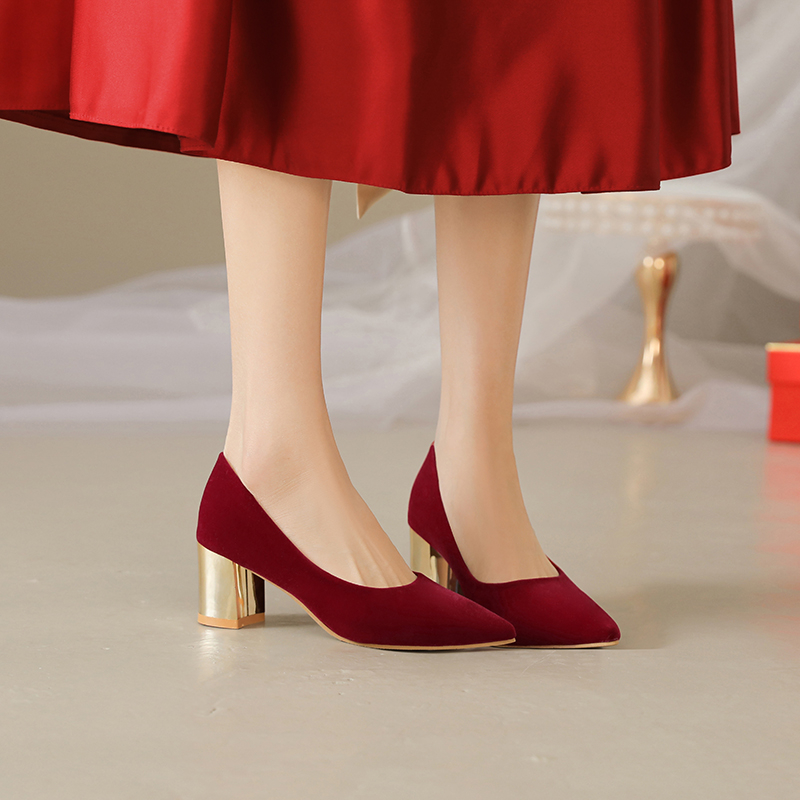 簡約單鞋女主婚鞋新娘中式紅色秀禾鞋敬酒服兩穿訂婚鞋高跟不累腳