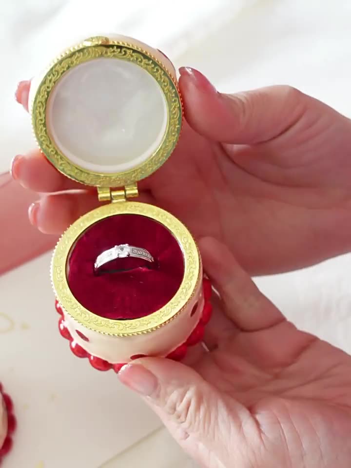 家居求婚戒指盒驚喜禮物紀念日奶油喜字蛋糕陶瓷首飾盒